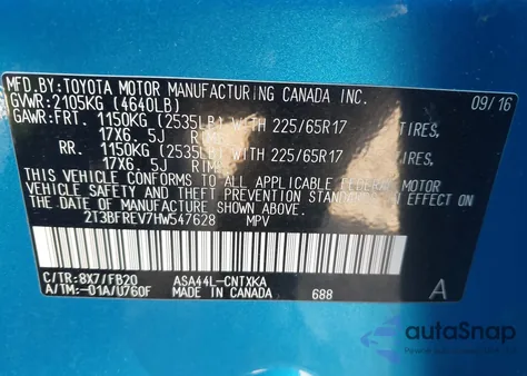 2017 Toyota Rav4 Le from USA, damaged, VIN 2T3BFREV7HW547628